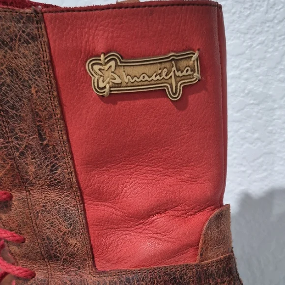 Red and Brown Lace-Up Women's Boots - Picture 2 of 7